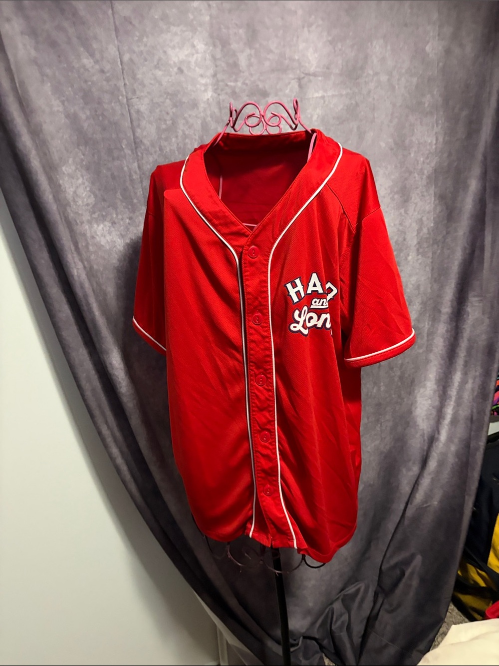 Hard and Long Red Baseball Jersey - Graphic Back - Picture 2 of 5